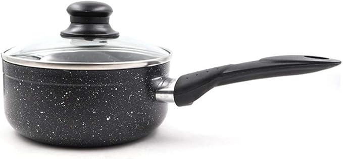 7Pcs Cookware Set Black Granite Fry Pan Souce Pot Milk Pot Glass Cover Non-Stick Induction&ampGas Cooker