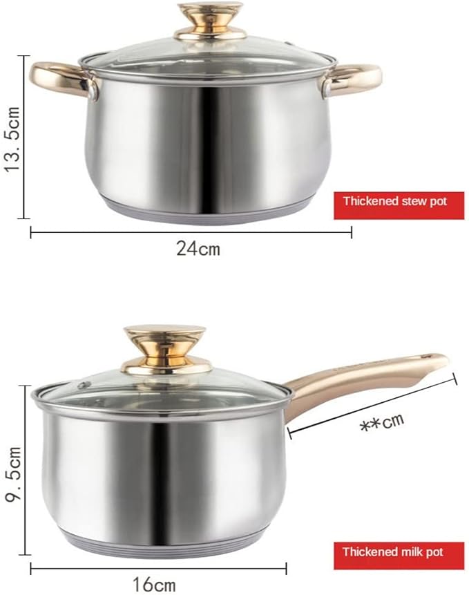 12-Piece Stainless Steel Thickened Pot Kitchen Electromagnetic Gas Stove Frying Pan Milk Pot Set Cookware