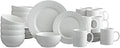 Pfaltzgraff Sylvia 32-Piece White Dinnerware Set Service for 8 Durable Stoneware Plates Bowls and Mugs Microwave and Dishwasher Safe
