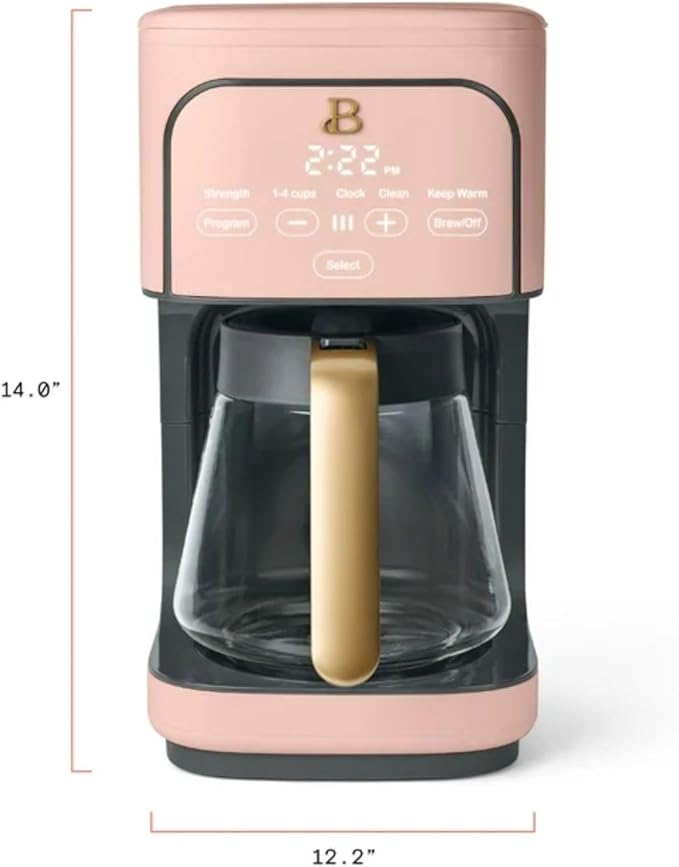 12-Cup Programmable Coffee Maker with 24h Timer &amp Brew Strength Settings Drip Brewer for Rich Flavor (Rose)