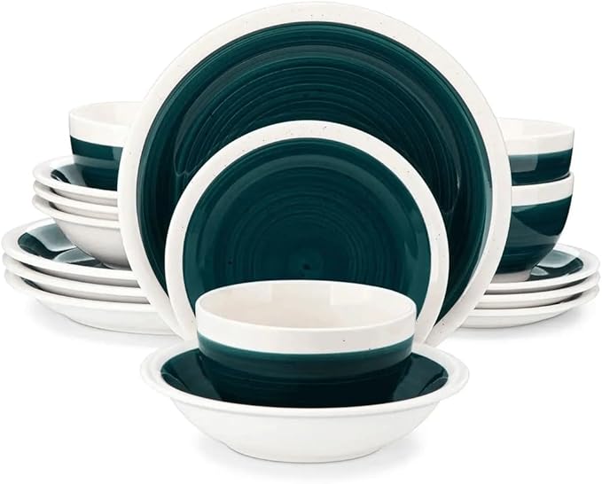 16 Piece Color Stoneware Tableware Set with Dinner Dessert Plate Cereal Pasta Bowl for 4 Person