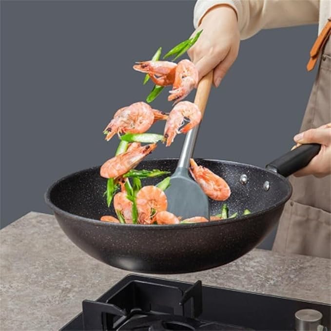 3-Piece Non-Stick Cookware Set with 30cm Wok 26cm Frying Pan &amp 20cm Stockpot for Gas &amp Induction Cookers