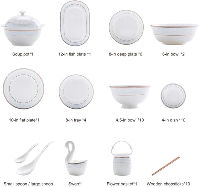 Ceramics Dinner Sets European Style 58 Pieces Dinnerware Set Bowl/Spoon/Plate - Family Party and Kitchen Restaurant