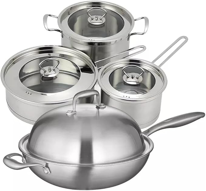 Cookware Set Stainless Steel Frying Pan Pot Soup Milk Pot Frying Pan Four-Piece Household (Color : A Size A (A
