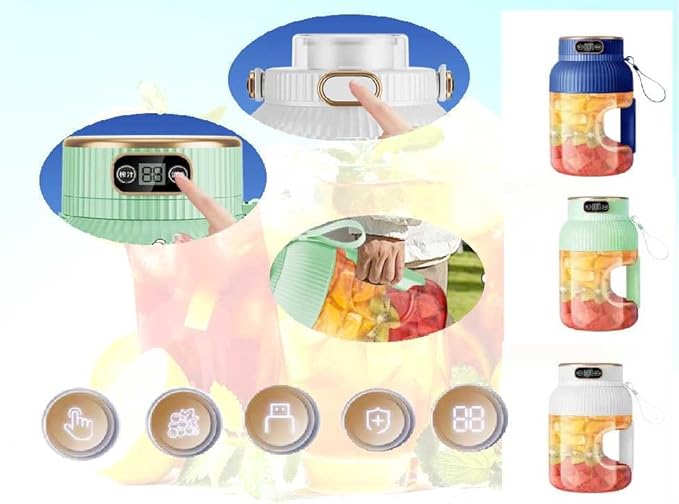 Multifunctional Portable Juicer Cup with Digital Display 2024 New Large Capacity Electric Juicing CupPortable Juicer BlenderPortable Smoothie Blender on the Go (Green)