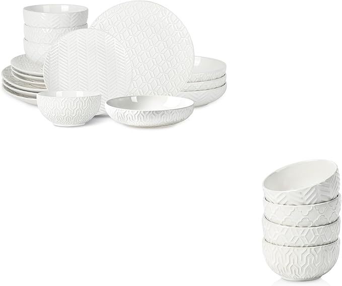 Sureasy Dinnerware Sets 16-piece + 3.5 inch Small Bowls Set of 4 White