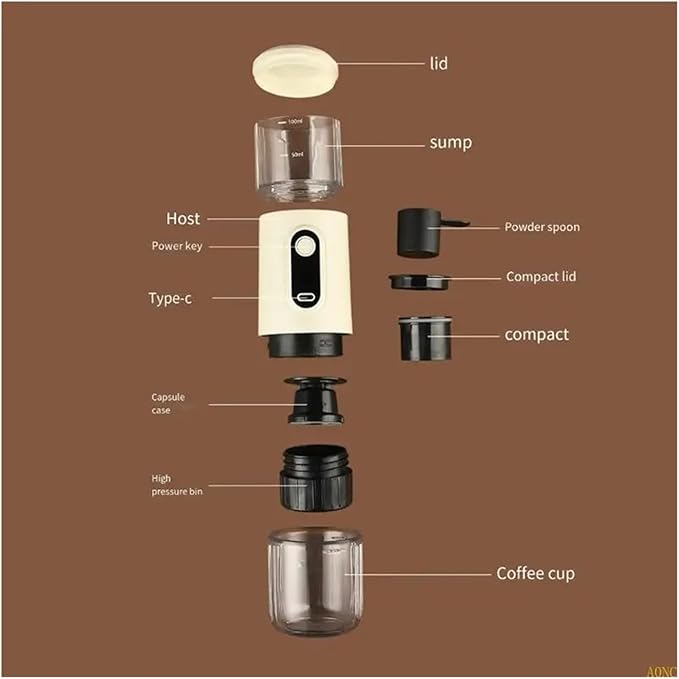 Portable Coffee Machine Portable Electric Espresso Machine Plastic Wireless Rechargeable Suitable For Car Home And Outdoor Easy Brewingfor Outdoor Travel Picnic(White Screen style)
