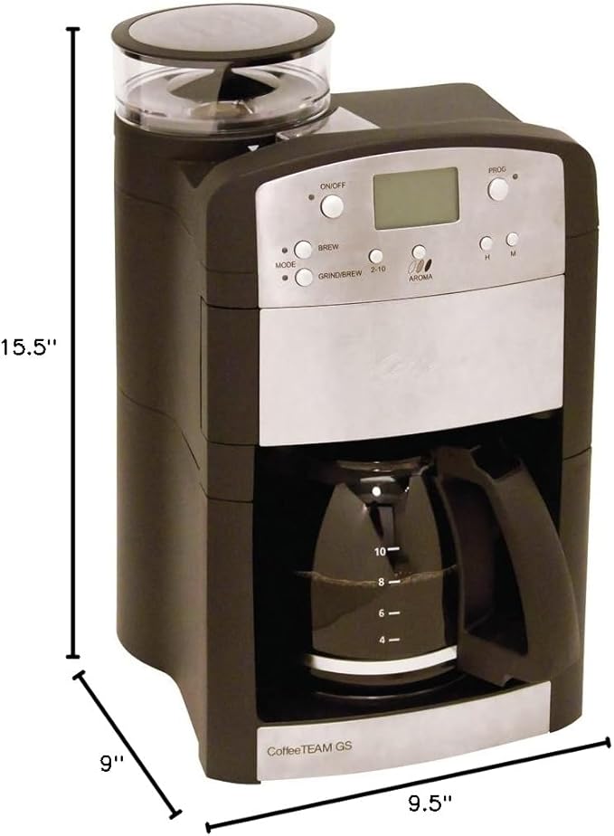Capresso 464.05 CoffeeTeam GS 10-Cup Digital Coffeemaker with Conical Burr Grinder Glass Carafe  Black  15.5 x 9.5 x 9.75