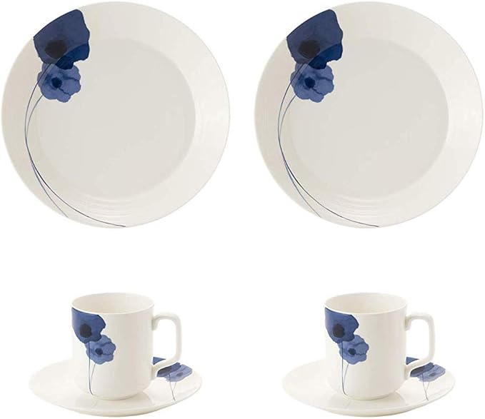 Narumi 52188-23246 Spring Field Dinnerware Set Blue Anemone Set of 2 6 Pieces Microwave Warm Dishwasher Safe Made in Japan Gift Box Included