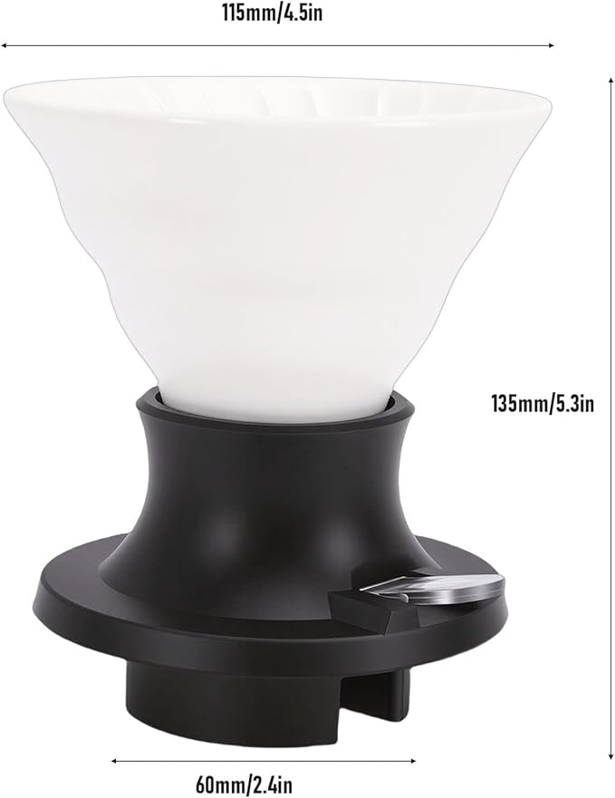 MAVIS LAVEN Ceramic Pour Over Coffee Dripper Heat Proof Immersion Coffee Maker with Built in Switch Valve for Home Office Travel (White Black)