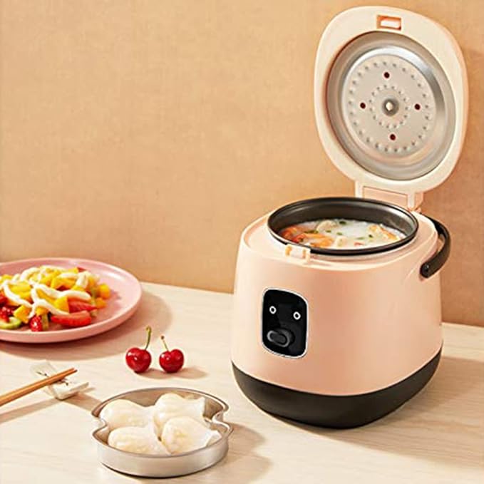 Electric Rice Cooker with Steam Basket Nonstick 1.2L Fast Cooking &amp Keep Warm for 2-4 People Portable Mini Design Red
