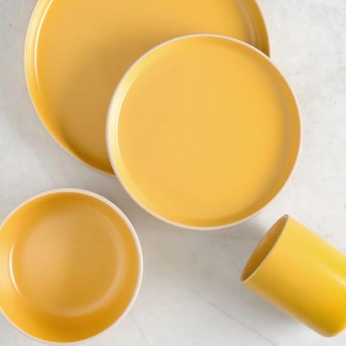 Color Matte 16-Piece Round Stoneware Dinnerware Set Dinner Plates and Dishes Kitchen Items