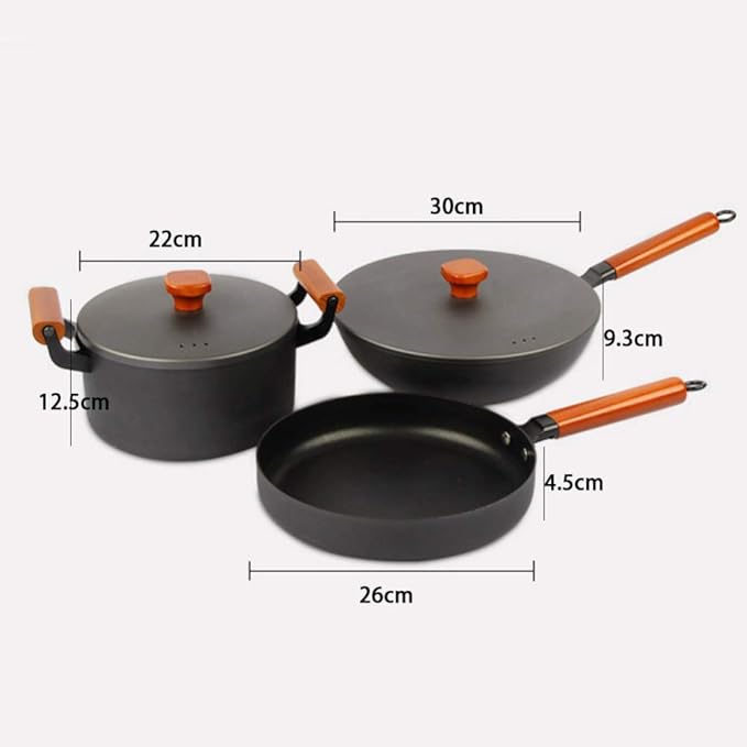 3 Pie Cookware Setwith lid Comfortable Handle Non-Stick Pot Suitable for Gas Induction Cooker Easy to CleanBlack