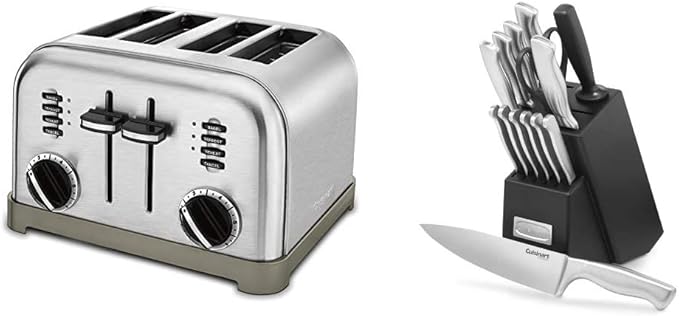 Cuisinart CPT-180P1 Metal Classic 4-Slice toaster Brushed Stainless &amp C77SS-15PK 15-Piece Stainless Steel Hollow Handle Block Set