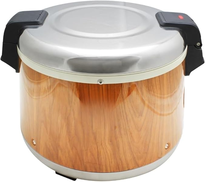TrueCraftware- 30 Cup Electric Rice Warmer Stainless Steel Hinged Lid and Base with Wood Grain Accented Body- Keep Warm Makes Soups Stews Grains Hot Cereals for Commercial Rice Cooker and Warmer