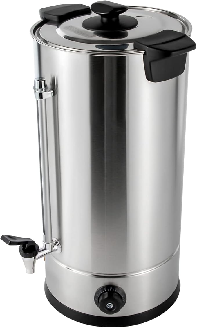 Large Commercial Coffee Urn Percolate Coffee Maker with Temperature Control and DisplayPremium Stainless Steel Hot Water Dispenser for Commercial and Party1400W (25L) Silver Black