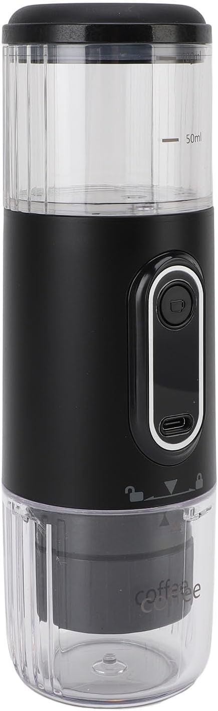 Portable Coffee Maker Self Heating Type C Rechargeable Handheld Capsule Coffee Maker Machine Ground Coffee Capsules 100ml Stable Pressure 2500mAh Battery (Black)