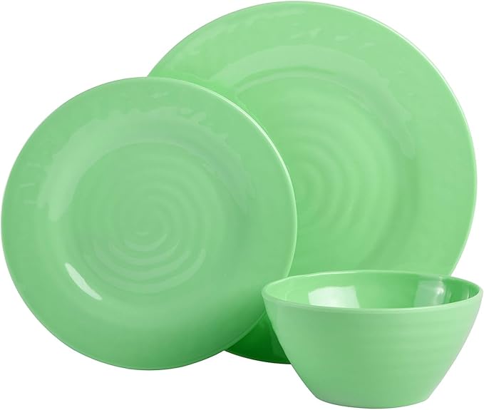 Vibrant 12-Piece Melamine Dinnerware Set – Colorful &amp Durable Plates and Bowls for Indoor &amp Outdoor Dining