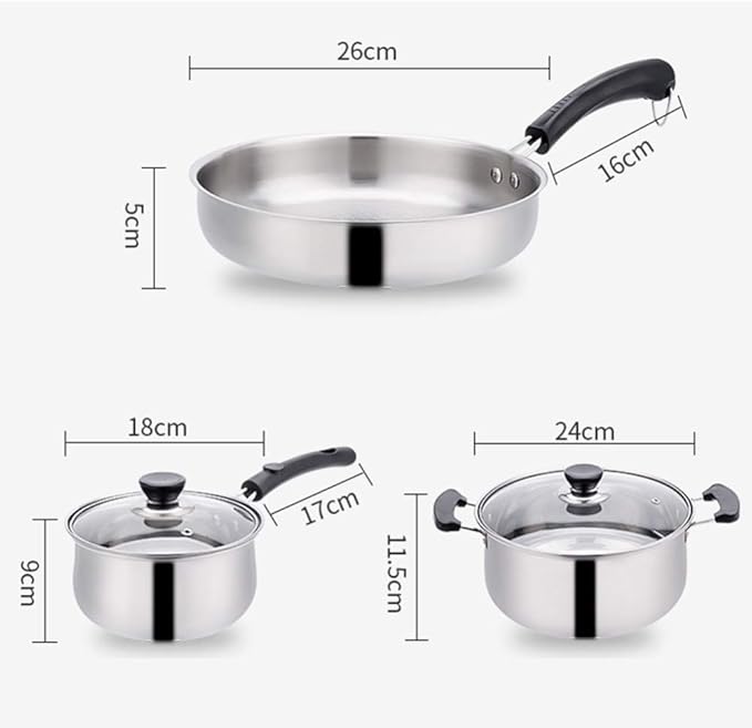 Stainless Steel &amp Saucepan Set - 3 Piece - Induction Pans with Toughened Glass Lids and Non-Slip Stay-Cool HandlesCan Be Used for A Variety of Heat Sources Including Induction Cooke