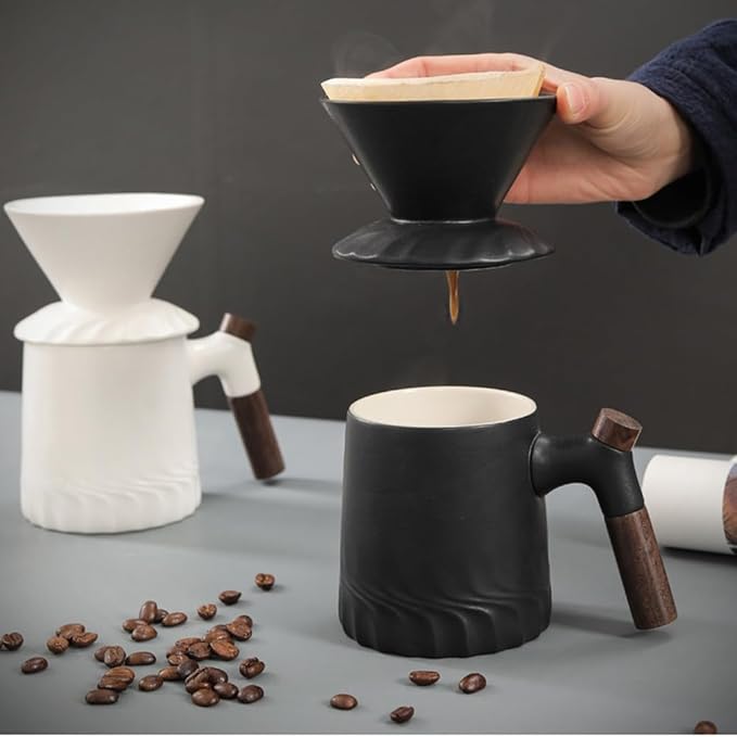 Handmade Black Pour Over Coffee Maker Set Ceramic Coffee Dripper Brewer Heat Resistant Coffee Pot Decanter ACM01W