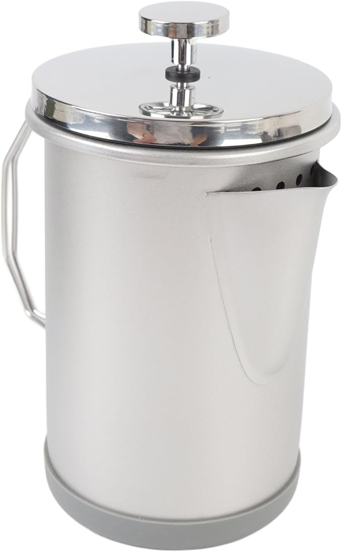 Stylish 304 Stainless Steel French Press Coffee Maker 1000ml Portable Hand Brewed Coffee Press Pot for Camping Simple Maintenance and Versatile Use (Silver)