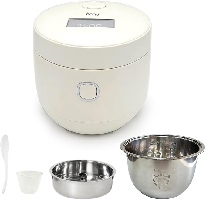 BANU Low Carb Rice Cooker - 4 Cups(white rice) 2 cups(Low carb rice) 7 Preset Functions 20-Hr Timer Led Touch Auto Keep Warm - Healthy Cooking for Keto and Low Glycemic Diets - White / 8-Cup (Cook