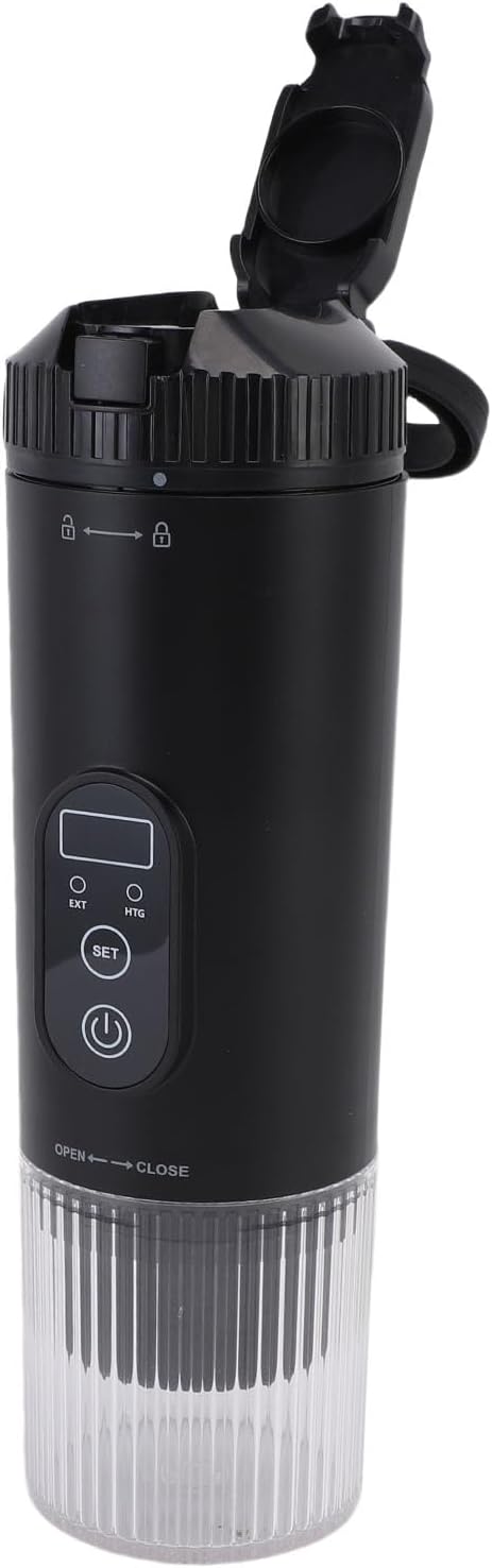 Portable Coffee Maker 21Bar Travel Espresso Machine Car Self Heating Coffee Maker Compatible with Ground and Capsule for Outdoor RV Office Hiking (Black)