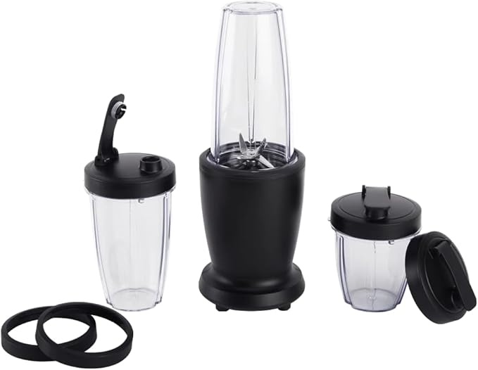 10-Piece Personal Blender Set 300W High-Speed Blender with 3 Jars (10oz 16oz 18oz) Stainless Steel Blades Travel Lids Portable &amp Compact Easy to Clean Black