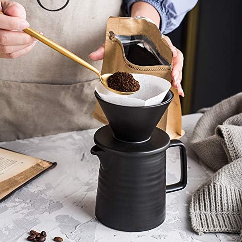 Coffee Press Ceramic Dripper 1-2 Cups Drip Filter Pot Pour Over Coffee Maker with Separate Stand for Filte 500ml Pots (White Filter Set)