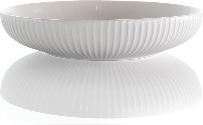 18-Piece White Porcelain Dinnerware Set with Serving Bowls – Elegant Textured Dish Set for 4 Microwave &amp Dishwasher Safe