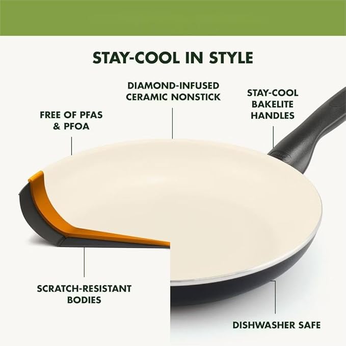 16 Piece Cookware Pots and Pans Set Hard Anodized Healthy Ceramic Nonstick PFAS-Free Bakelite Handles Frypans Saucepan Saute Pan Stock Pot Kitchen Tools Dishwasher Safe Black