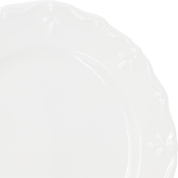 Elama Henryi 6 Piece Embossed Rim Detail Porcelain White 8.75 Inch Salad Plate Set Tableware Set Serveware (6 Pc Salad Plate)
