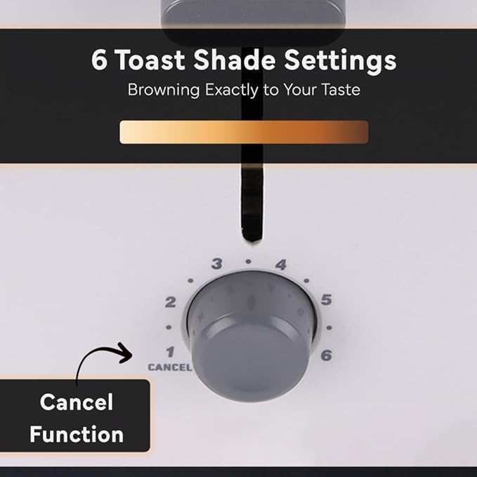 Courant 2-Slice Toaster Cool Touch with Extra Wide Slots For Bread Bagels &amp Waffle with 6 Adjustable Shade Settings Crumb Tray &amp Cancel Function Extra-Lift Feature compact Design – White
