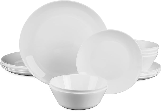 Dinnerware Sets for 6 LaGlint 18 Pieces Opal Glass Plates and Bowls Set Dishwasher and Microwave Safe Dish Dinning Ware Chip and Scratch Resistant Dishware White
