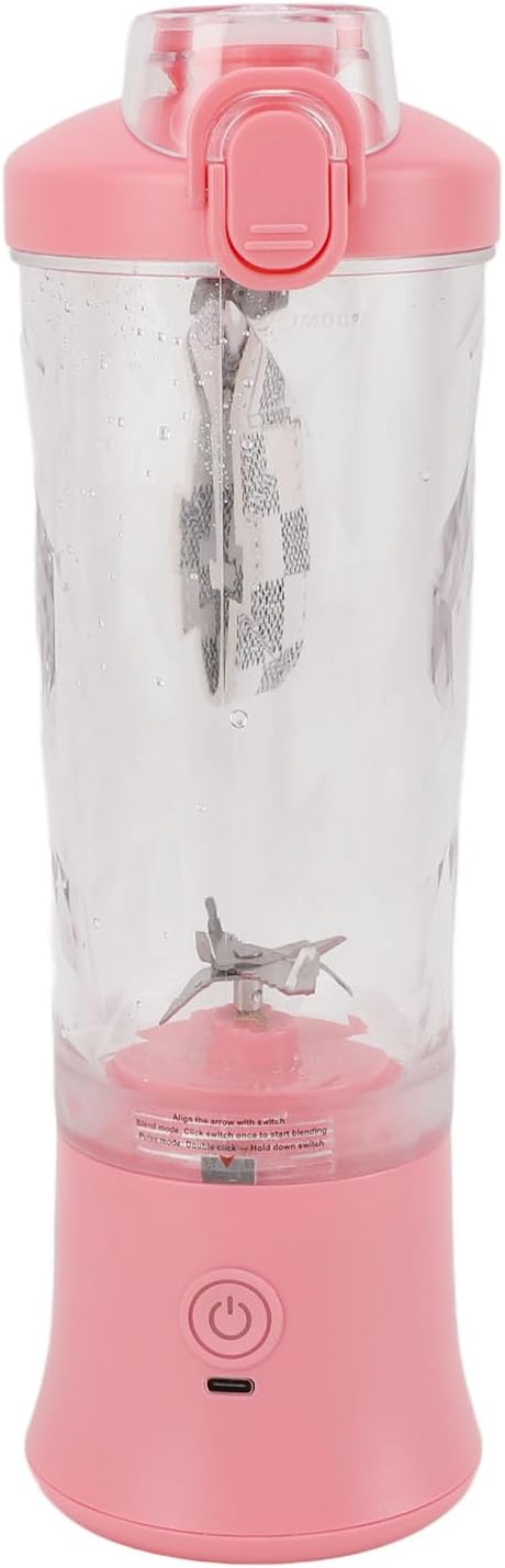 Portable Blender 600ml Mini Juicer Cup with USB Rechargeable Battery 2 Modes 150W 18000RPM - Leakproof Lid Quick Blending for Smoothies and Shakes (Pink)