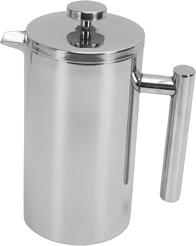 Focket French Press Coffee Maker Stainless Steel Double Wall Insulated Rustproof Dishwasher Safe Coffee Press U Shaped Spout Maker with for Home Office Camping (1000ml)