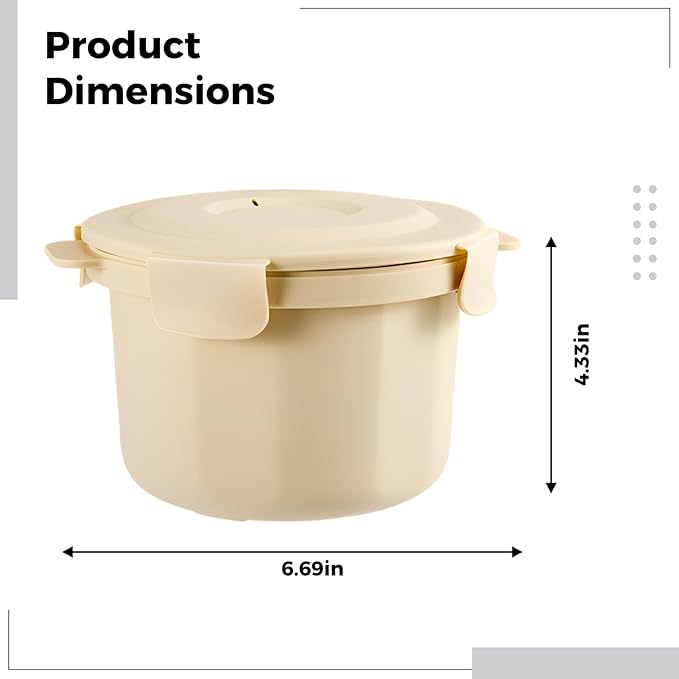 Portable Microwave Rice Cooker Steamer 1.3 L / 43.9 Oz Pp Pot With Lid Low Sugar Cooking Easy To Clean For Home Office Travel (Light Yellow)