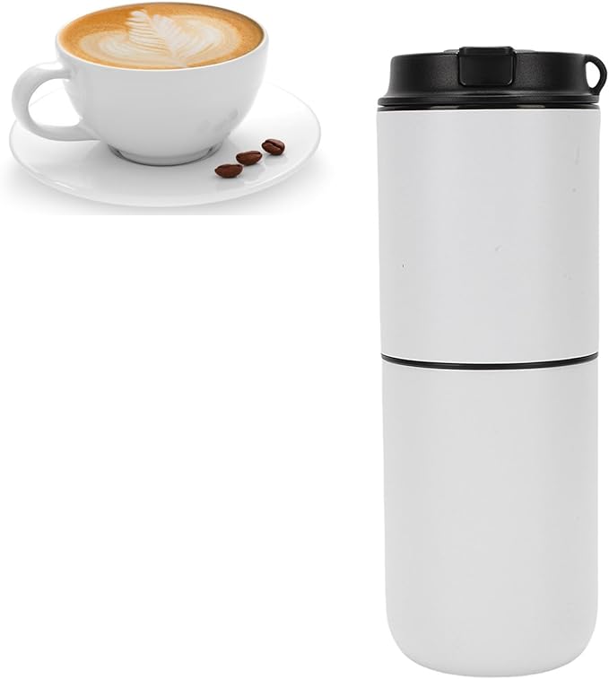 Yoidesu Electric Coffee Maker with Mill Portable Rechargeable Battery Operated Coffee Machine 350ML Semi Automatic for Travel Camping Home Office (White)