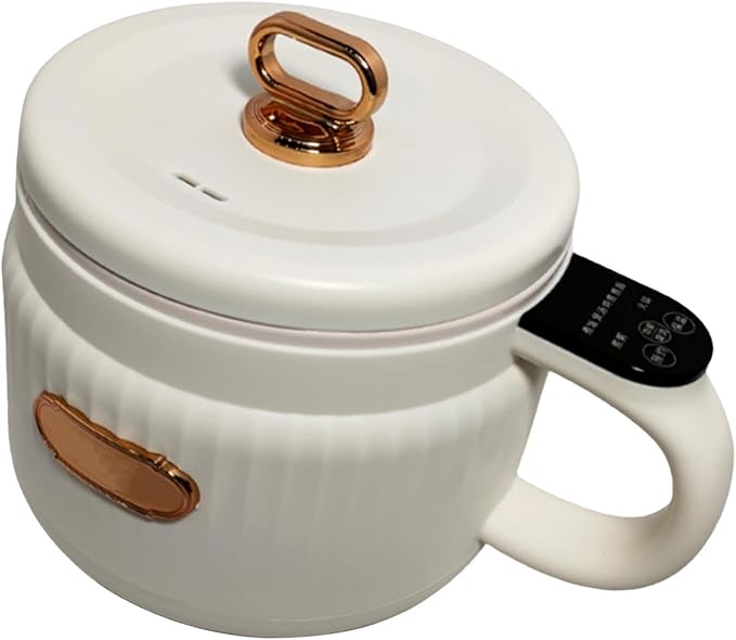 Small Rice Cooker 1.6L Noodle Cooker Keep Warm Portable Electric Pot Nonstick for 1-2 People Camping Cooking Soup Oatmeal Beige