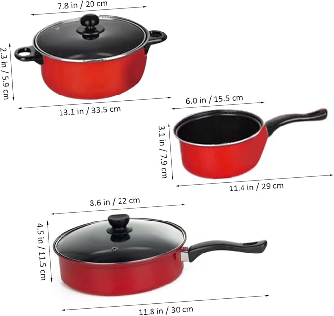 3pcs Cookware Frying Pan Soup Pot Milk Pan Multifunctional Kitchen Utensil