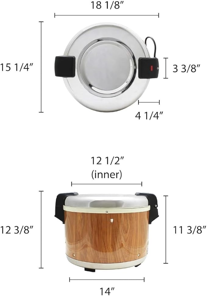 TrueCraftware- 30 Cup Electric Rice Warmer Stainless Steel Hinged Lid and Base with Wood Grain Accented Body- Keep Warm Makes Soups Stews Grains Hot Cereals for Commercial Rice Cooker and Warmer