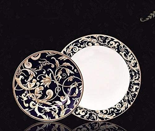 Dinnerware Sets - Luxury Dishes Service Set Ceramic Tableware Set Phnom Penh Dark Green Blue with Handle Multi-Size Plate Bowl Dish Household Kitchen SuppliesD