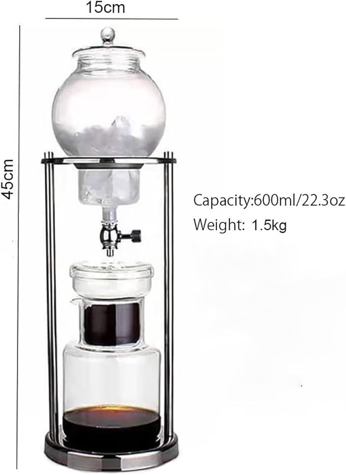 Ice Cold Brew Dripper Coffee Maker 600ml Cold Brew Drip Tower with Adjustable Valve Stainless Steel Stand DIY Ice Coffee Brew Tower
