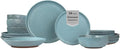 Sango 16-Piece Stoneware Dinnerware Set for 4 Semi-Matte Teal Plates and Bowls Sets with Rustic Speckled Glaze Ceramic Dish Set Elegant Boho Farmhouse Dishes Microwave &amp Dishwasher Safe Kaya