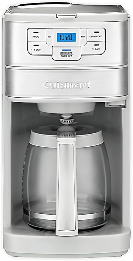 Cuisinart Stainless Steel Automatic Grind and Brew 12-Cup Coffeemaker with 24-Hour Programmability 1-4 Cup Setting and Glass Carafe