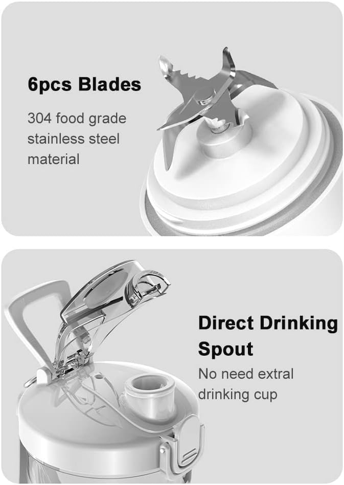 Portable Blender for Shakes and Smoothies 600ml Fruit Juicer with 6 150W Power 2 Modes Built-in Battery Waterproof Fruit Mixer for Home Office Travel Sports Camping