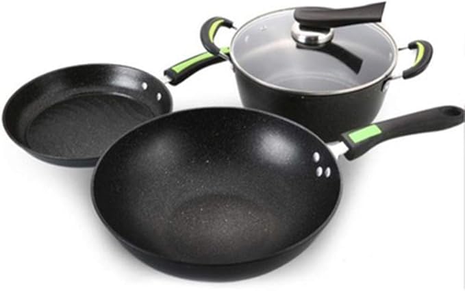 Cooking Pot Professional - 3Pc Saucepan Setwith Tempered Glass Cover Anti-Scalding HandleSuitable for A Variety of Heat Sources Including Induction Cookers. Frying Pans