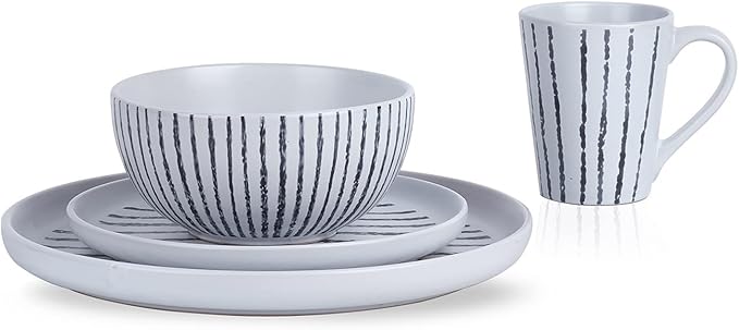 Stone Lain Nova Modern Stoneware Dinnerware Set Plates and Bowls Set 16-Piece Dish Set Service for 4 Black
