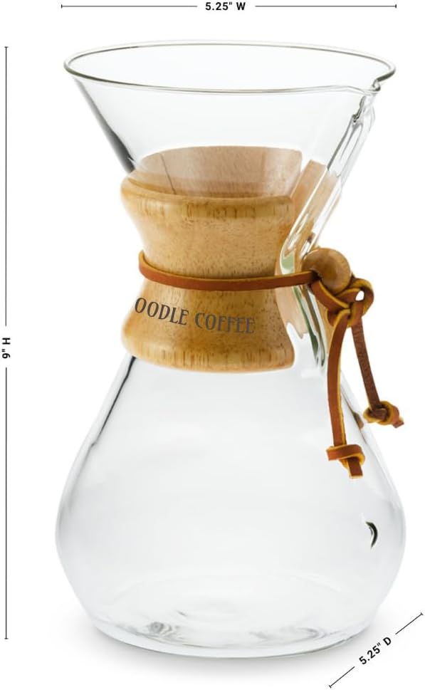 Pour Over Coffee Maker Wood and Glass 600ml with Stainless Steel Filter 5 x 9 inches
