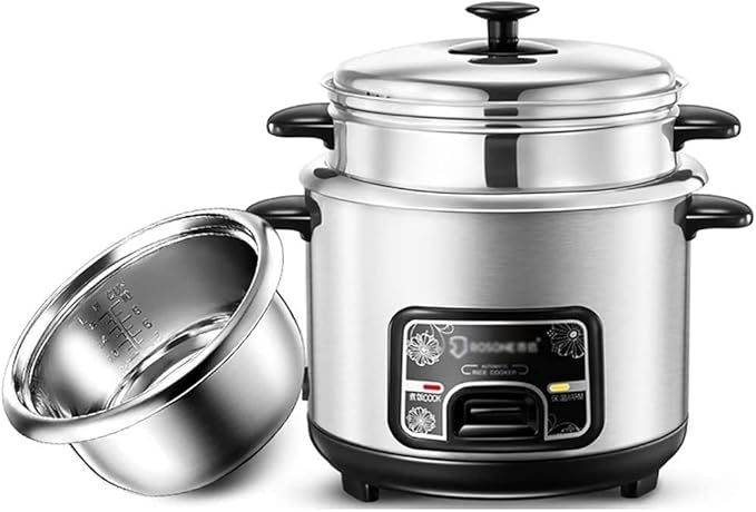 Rice Cooker-Steamer 201 Stainless Steel Rice Cooker with Spatula and Measuring Cup for 1-7 People (4L) ()